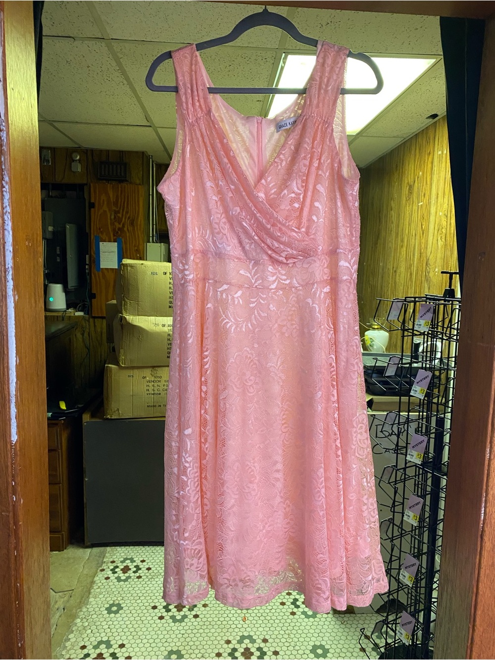 Pink Lace Sleeveless V-Neck Fit & Flare Dress